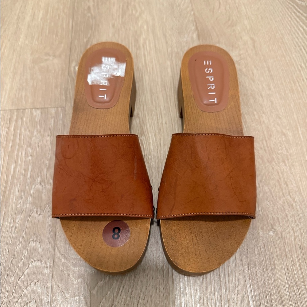 Women’s Tan Leather Slide Clogs size 8